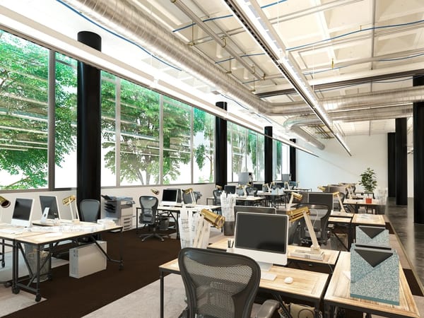 Open-plan office workspace interior
